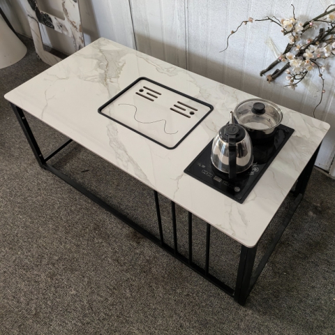 輕奢客廳巖板茶臺家用現(xiàn)代簡約小戶型網(wǎng)紅方形玻璃巖板茶幾電視柜組合弘毅家具
