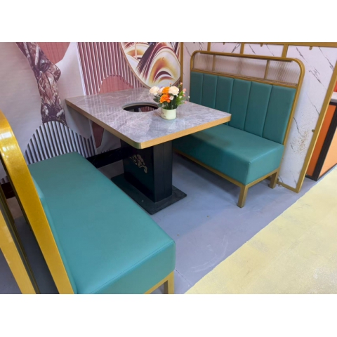 勝芳餐椅餐椅批發(fā) 火鍋?zhàn)?餐桌椅 酒店桌 巖板餐桌 巖板桌 卡座 普沃達(dá)家具