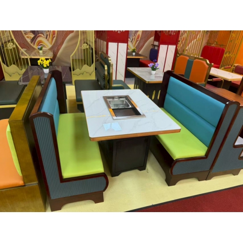 勝芳餐椅餐椅批發(fā) 火鍋?zhàn)?餐桌椅 酒店桌 巖板餐桌 巖板桌 卡座 普沃達(dá)家具