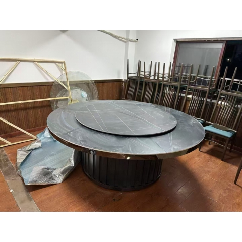 勝芳巖板大圓桌批發(fā) 酒店電動(dòng)餐桌 巖板餐桌 火鍋?zhàn)雷? 手動(dòng)大圓桌 酒店圓桌 飯店餐桌椅 轉(zhuǎn)盤(pán)桌  全程酒店家具